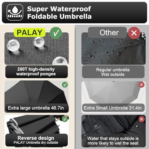 PALAY® 50 Inch Large Umbrella with Reflective Strip Auto 3-Fold Compact Travel Carabiner Handle Reinforced 10 Dual Ribs Sun Protection 99 Percent UV Rain Windproof for Men Women Black 2PCS PALAY® 50 Inch Large Umbrella with Reflective Strip Auto 3-Fold Compact Travel Carabiner Handle Reinforced 10 Dual Ribs Sun Protection 99 Percent UV Rain Windproof for Men Women Black 2PCS